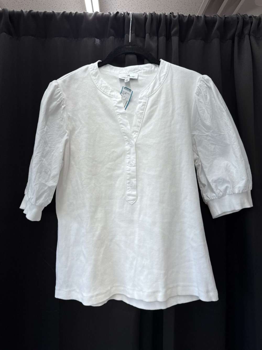 L.L.Bean White Puff-Sleeve Henley Top